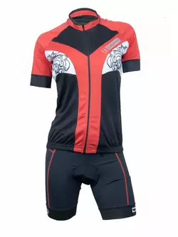 DEKO ANGEL dámský cyklistický set, dres + kraťasy, černo-červený