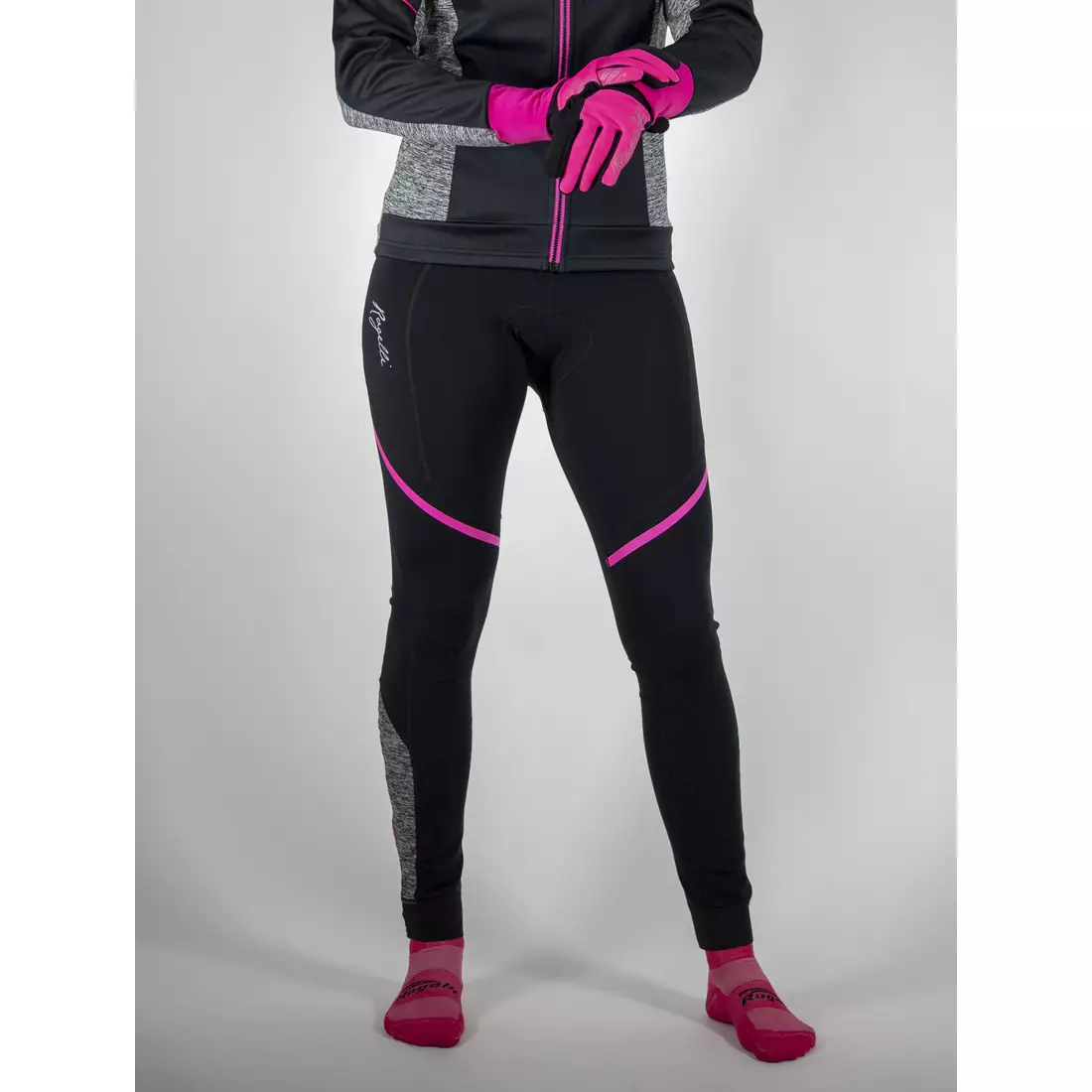 ROGELLI CAROU 2.0 dámské zateplené cyklistické kalhoty, šle, černo-růžovo-šedé