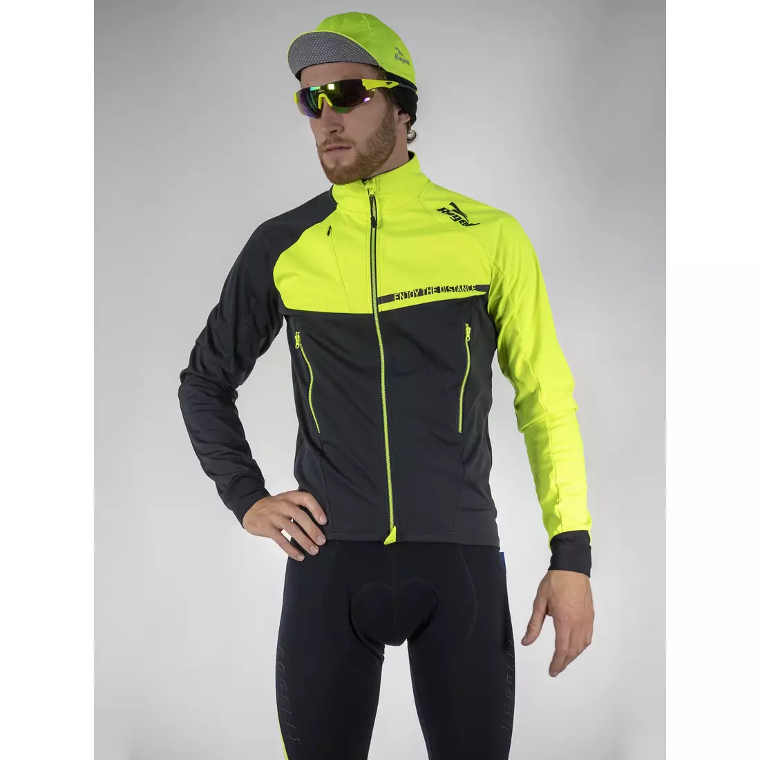 ROGELLI CONTENTO lehká zimní cyklistická bunda, softshellová, fluor žlutá