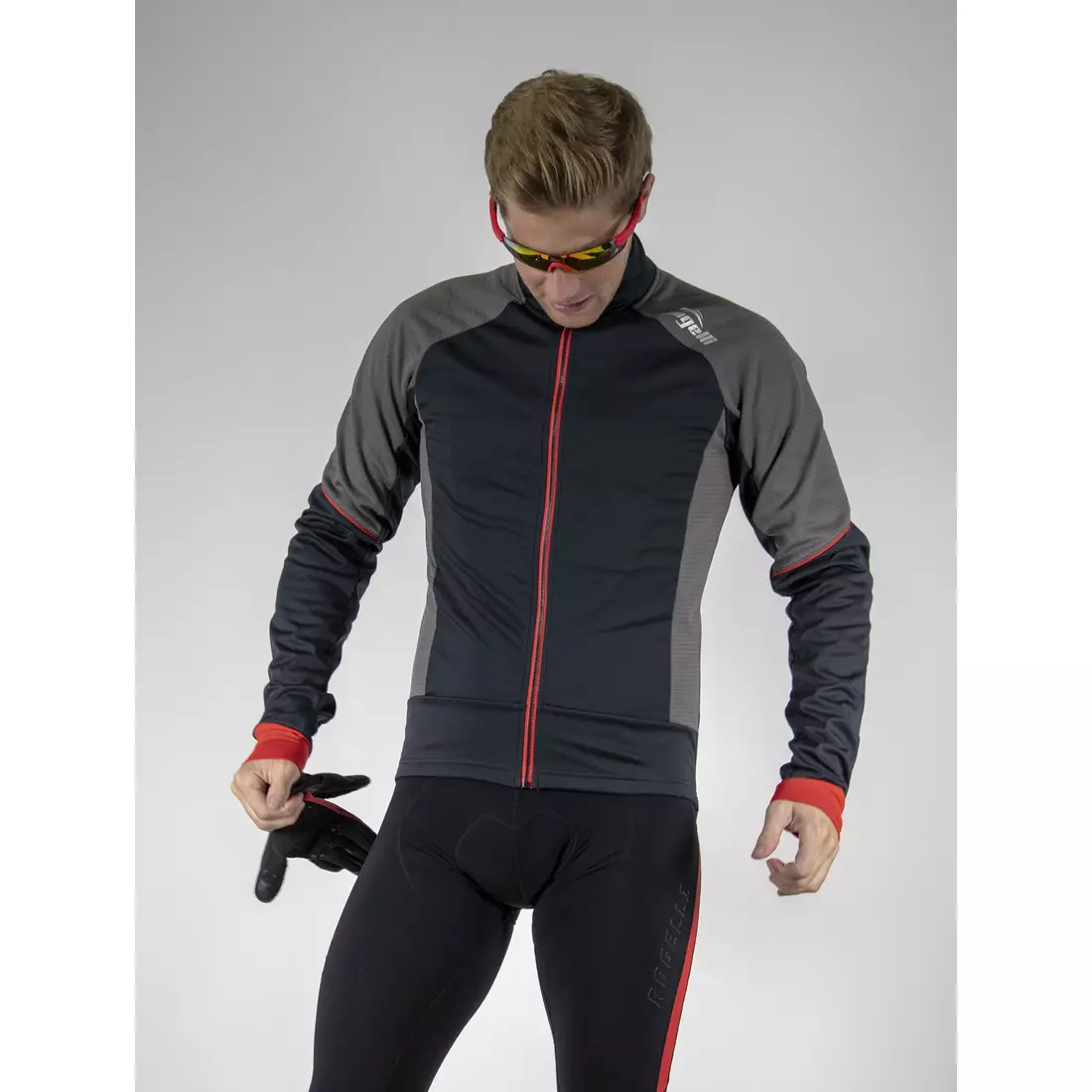 ROGELLI TRANI 4.0 zimní softshellová cyklistická bunda černo-šedo-červená