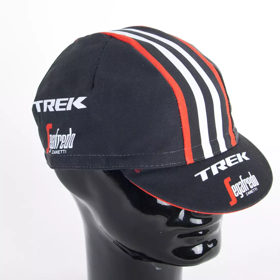 Cyklistická čepice Apis TREK Segafredo Zanetti, černé, bílé a červené pruhy