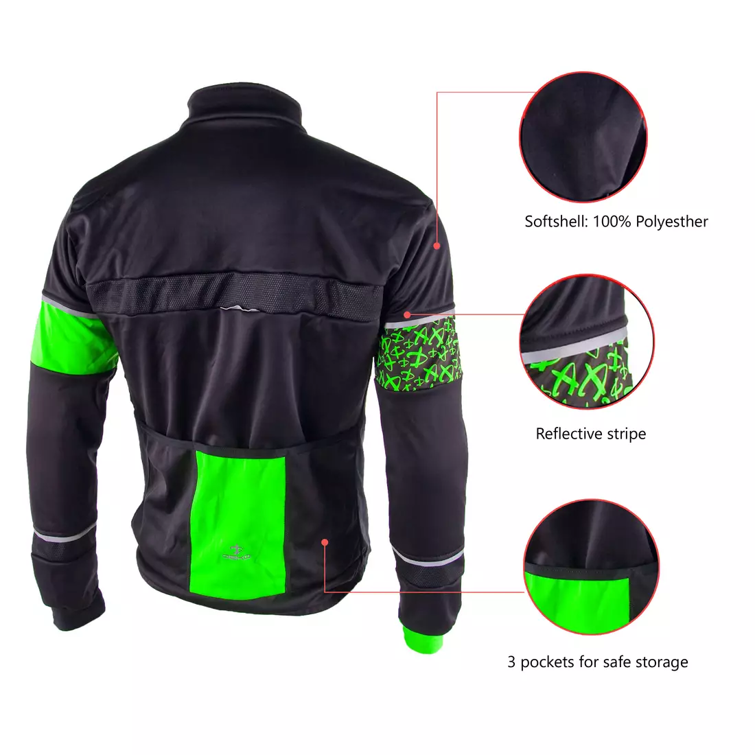 Cyklistická softshellová bunda DEKO KOLUN černo-fluor zelená