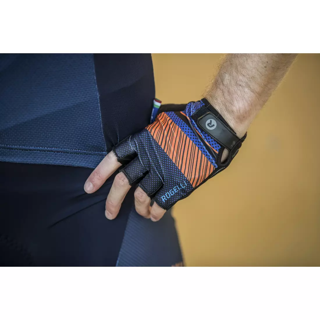 Cyklistické rukavice ROGELLI RITMO tmavě modrá oranžová