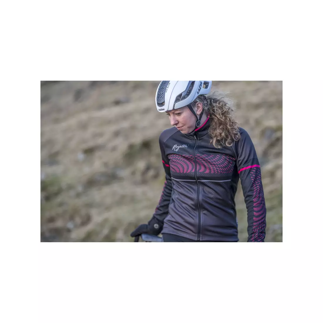 Dámská cyklistická bunda ROGELLI BELLA, lehce zateplená, černo-šedo-růžová