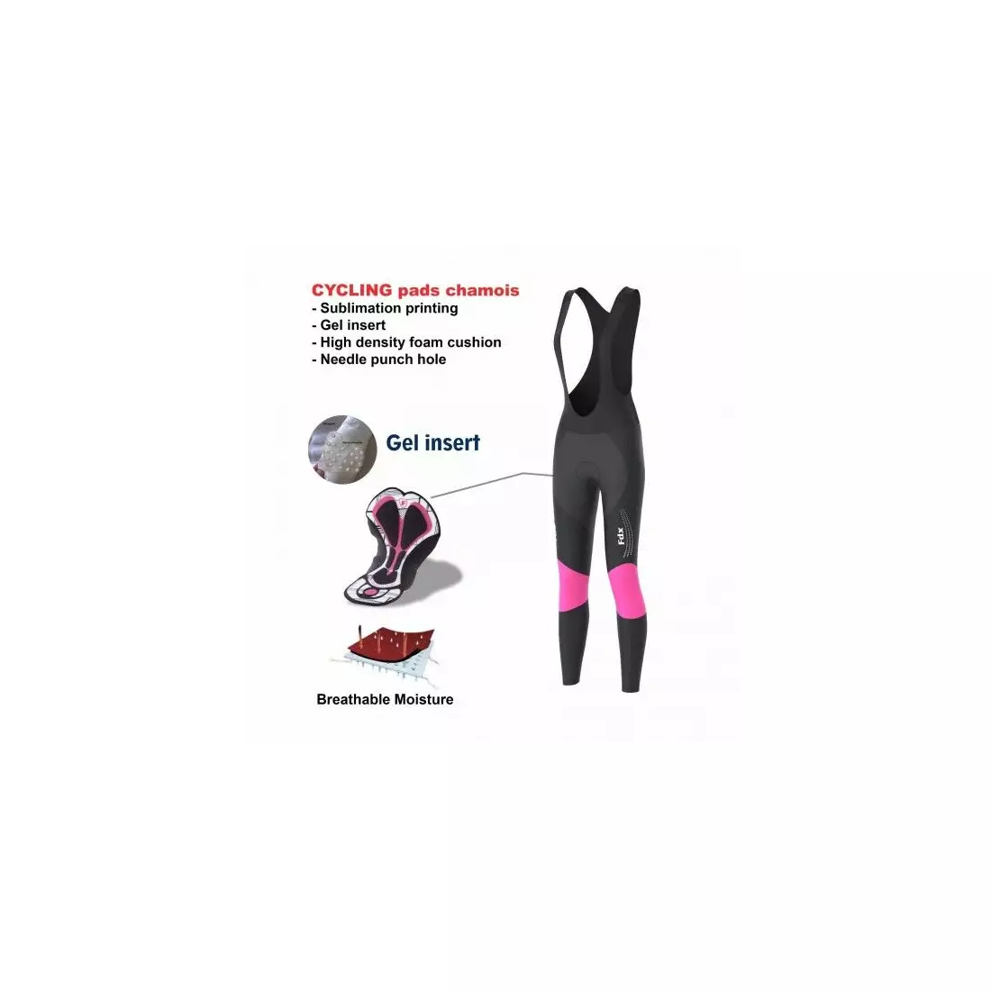 FDX 1460 dámské černé a růžové zateplené cyklistické kalhoty