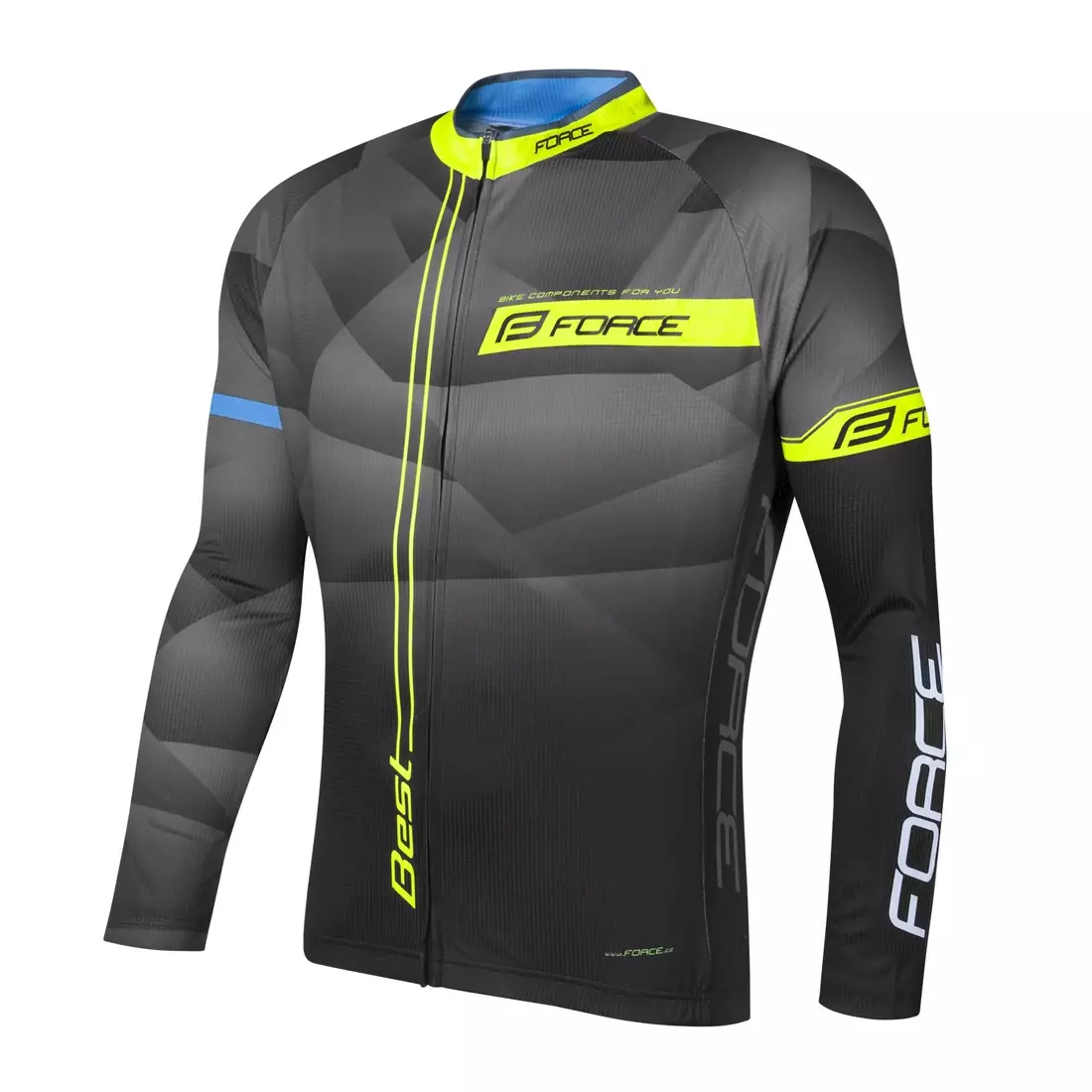 FORCE BEST letní cyklistický dres s dlouhými rukávy, černo-šedo-fluorově žlutý 900138