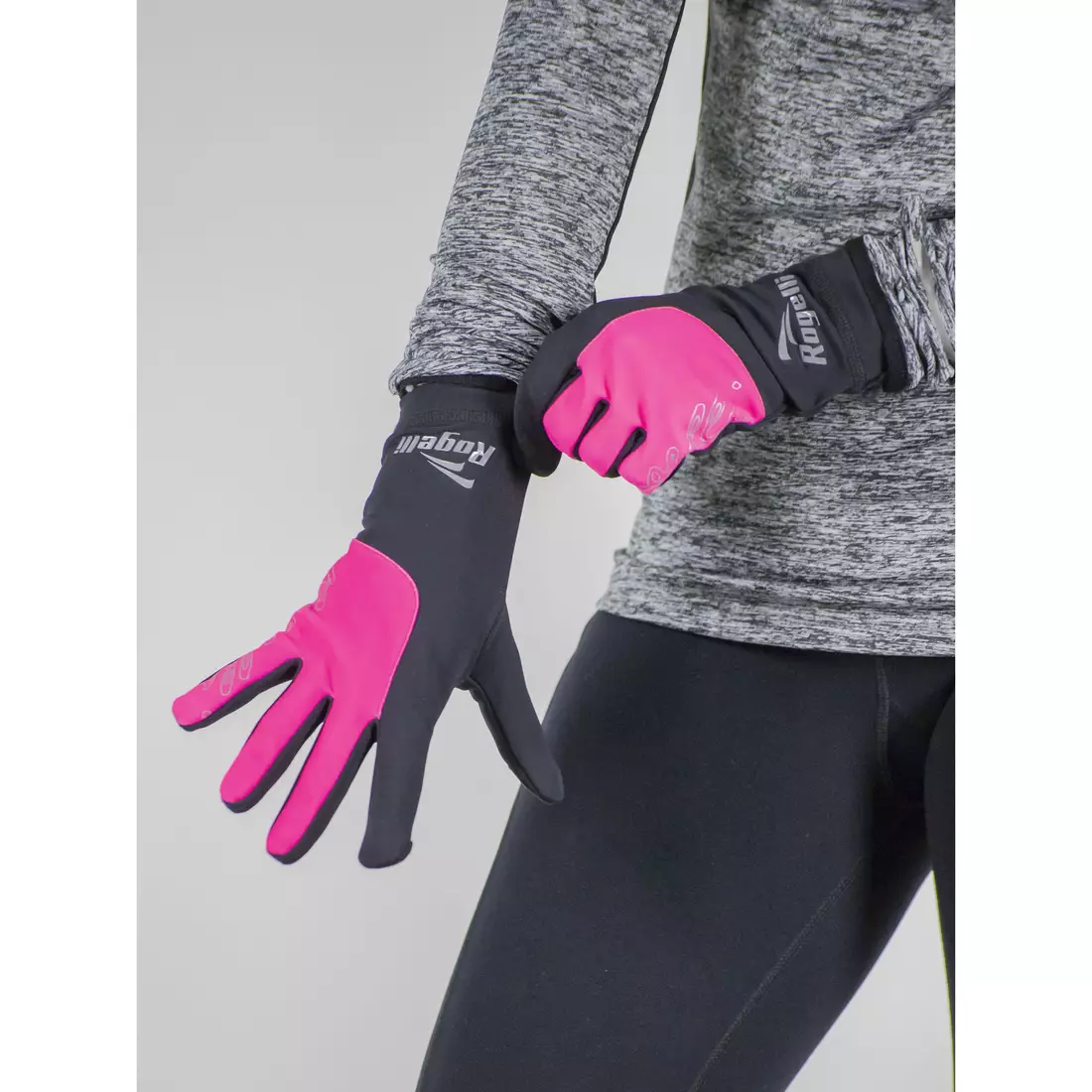 ROGELLI RUN 890.004 TOUCH Dámské běžecké rukavice černé a růžové