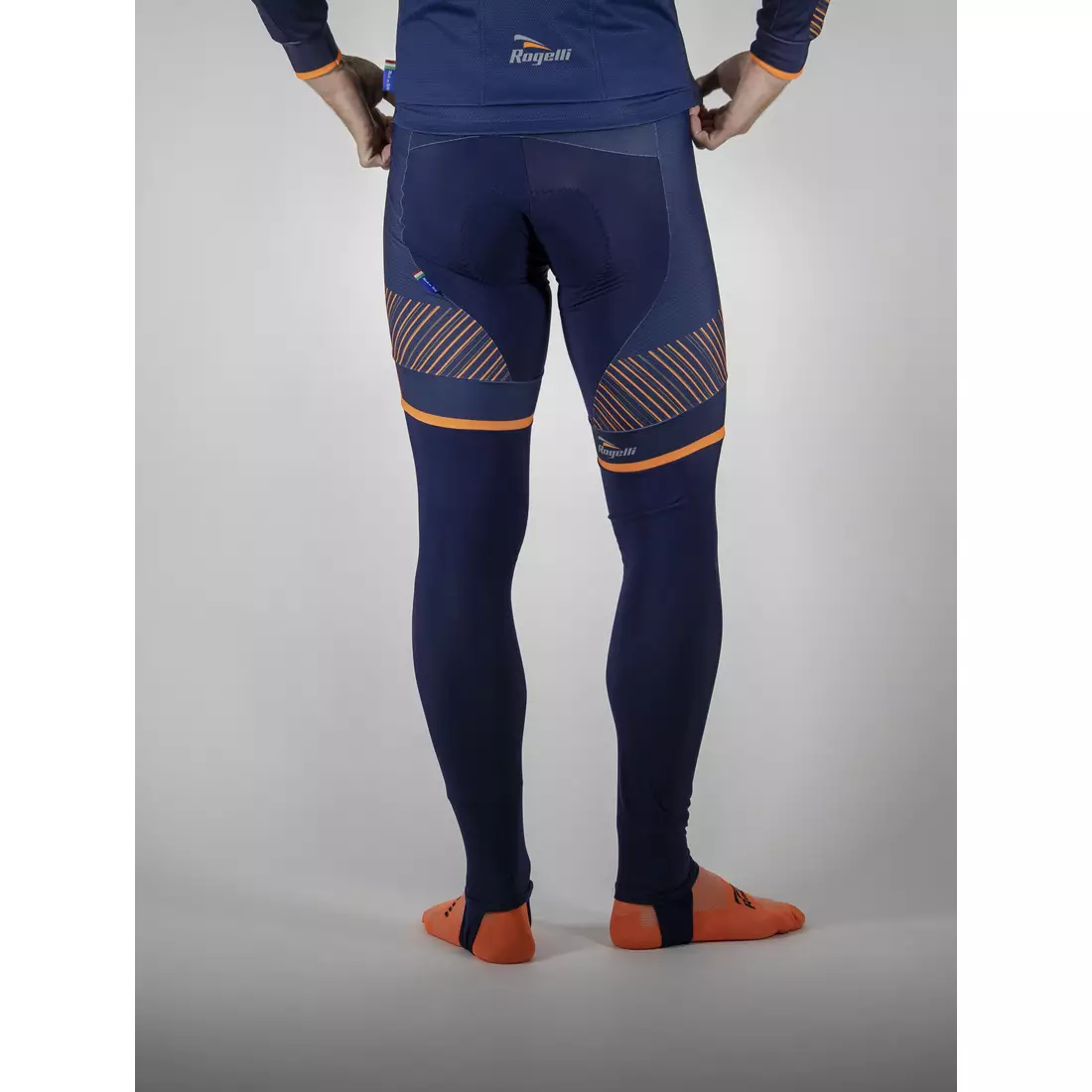 Zateplené cyklistické kalhoty ROGELLI RITMO, tmavě modrá-fluo oranžová
