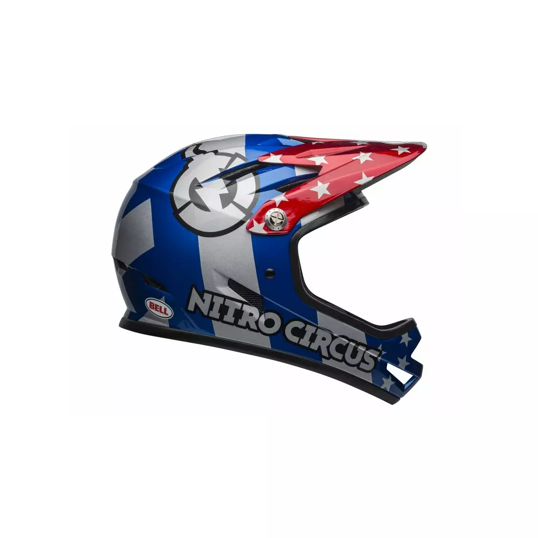 BELL SANCTION celoobličejová cyklistická helma, nitro circus gloss silver blue red