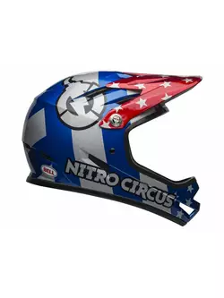 BELL SANCTION celoobličejová cyklistická helma, nitro circus gloss silver blue red