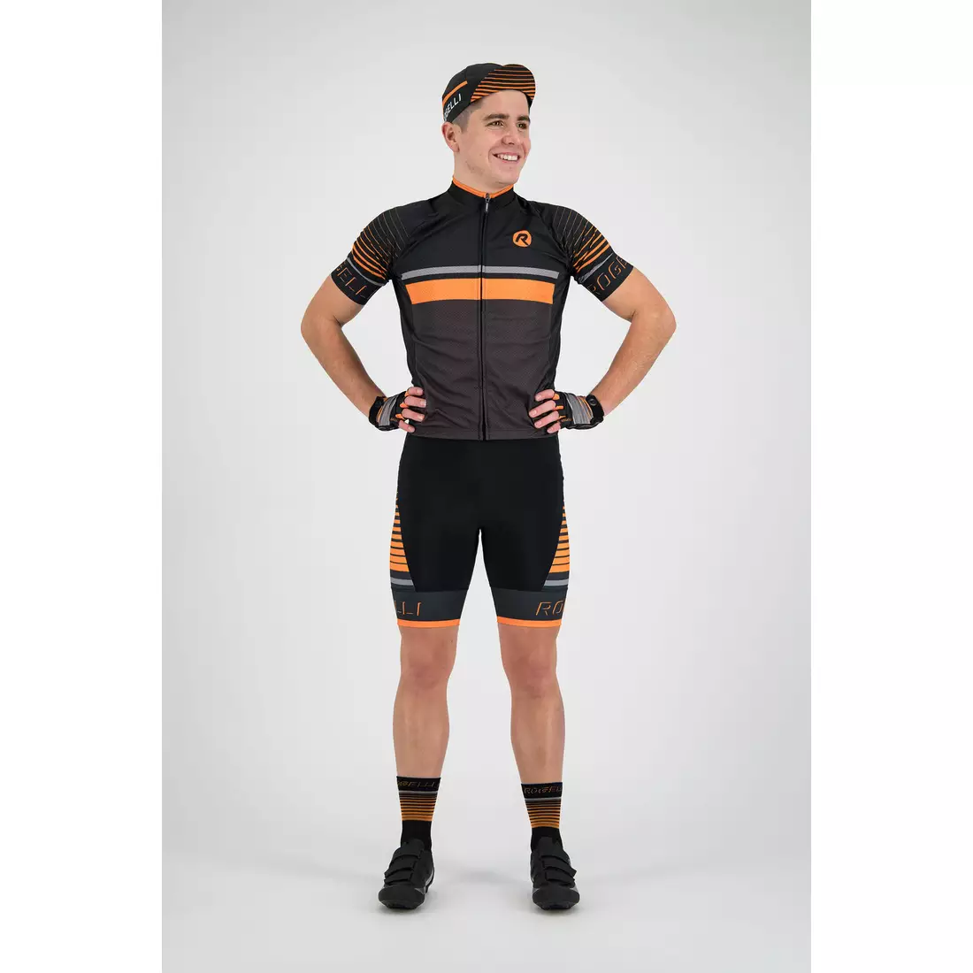 Rogelli HERO 002.239 Pánské cyklistické kraťasy Hero Hero Black / Grey / Orange