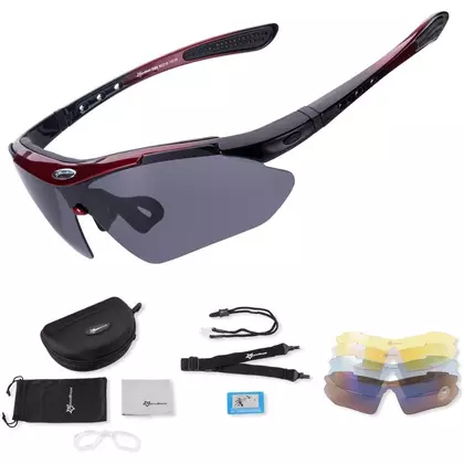 RockBros 10001 Cyklistické / sportovní brýle s 5 výměnnými čočkami polarizovanými černá a červená