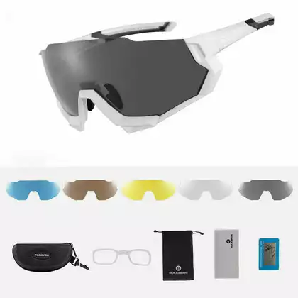 Rockbros 10132 Cyklistické / sportovní brýle s 5 výměnnými čočkami polarizovanými Bílý