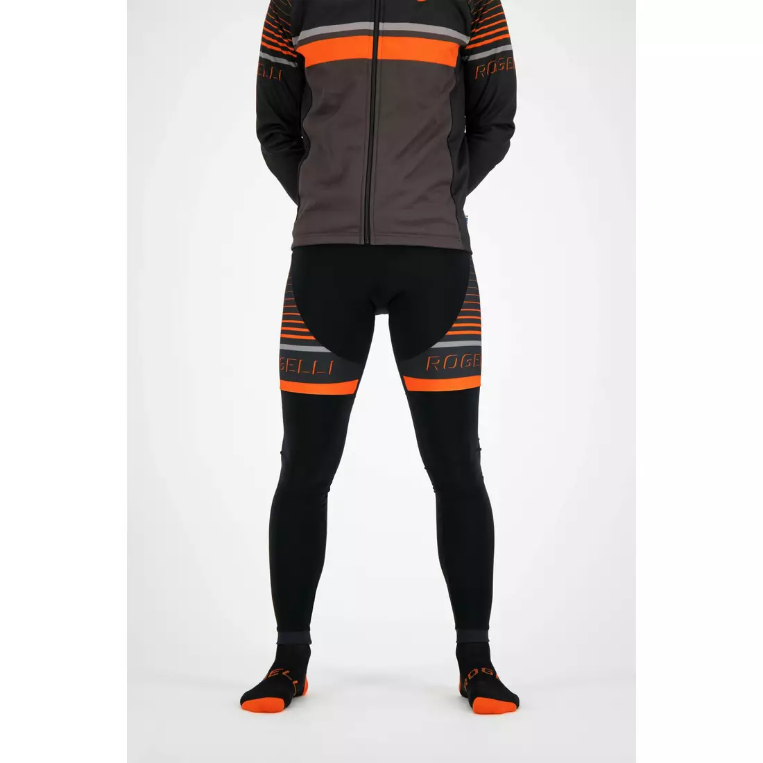 ROGELLI HERO pánské zateplené cyklistické kalhoty s náprsenkou, černé a oranžové