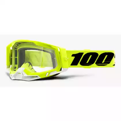 100% cyklistické brýle RACECRAFT 2 (červené zrcadlové sklo  Anti-Fog, LT 38%+/-5% +  průhledné sklo Anti-Fog, LT 88%-92% + 10 smyk) attack yellow STO-50121-251-04