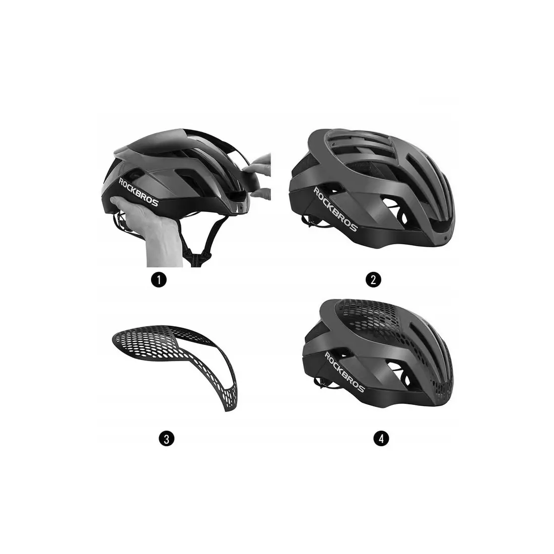 Rockbros Silniční cyklistická přilba + Vyměnitelný kryt, černý-šedý TT-30-TI