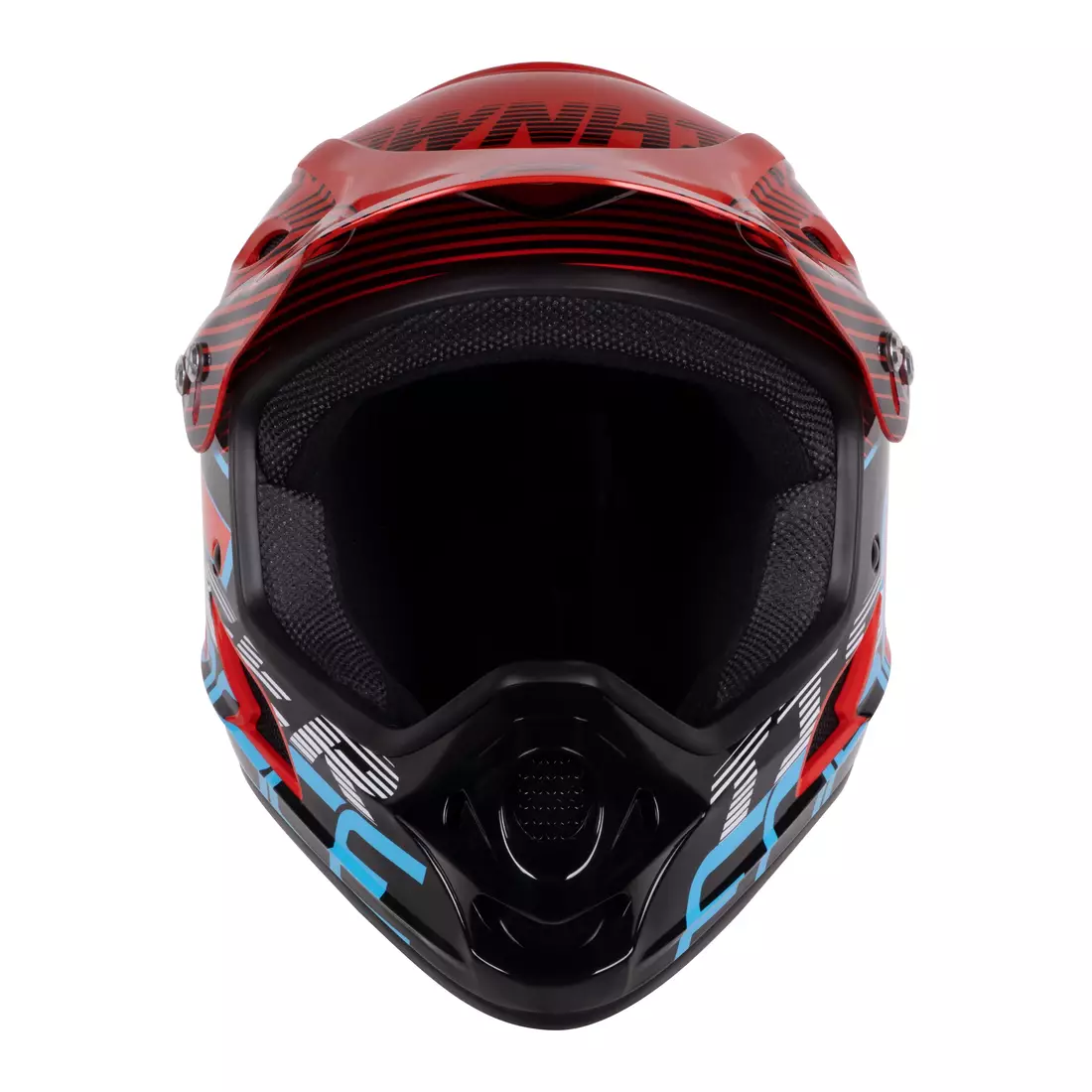 FORCE celoobličejová cyklistická helma TIGER, červeno-černo-modrá 902108