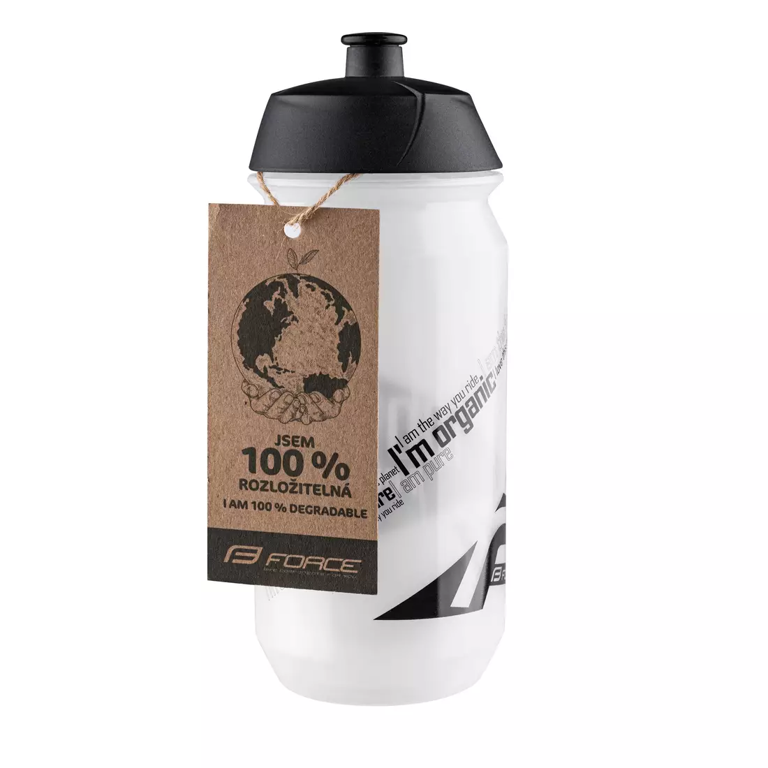 FORCE cyklistická láhev s vodou BIO 500ml transparent black 25560