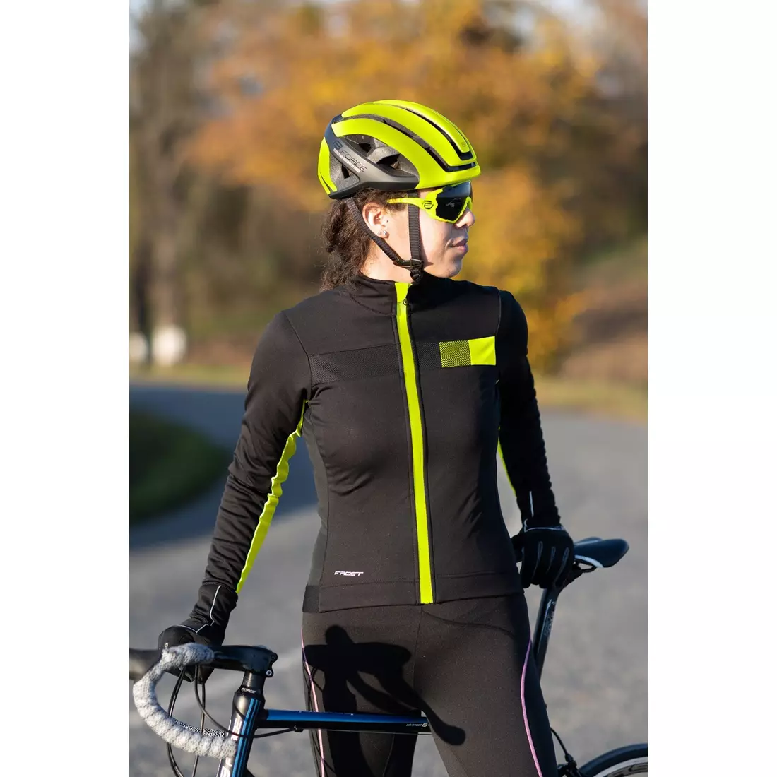 FORCE dámská cyklistická bunda FROST, black-fluo 899915