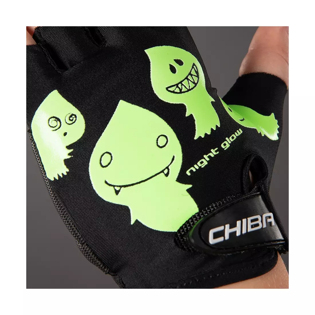 CHIBA dětské cyklistické rukavice COOL KIDS černé a zelené duchové 3050518CZ-3
