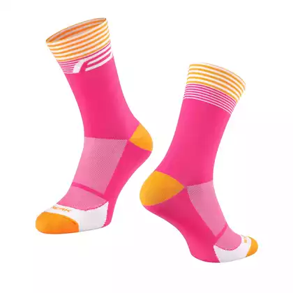 FORCE cyklistické ponožky STREAK, růžové a oranžové 9009131