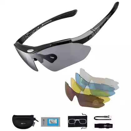 Rockbros 10003 Cyklistické / sportovní brýle s 5 výměnnými čočkami polarizovanými černá 