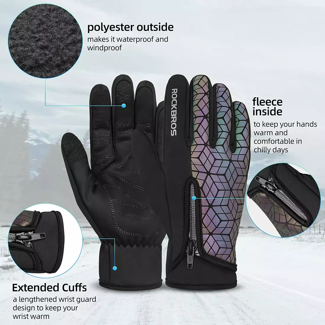 Rockbros zimní cyklistické rukavice softshell, cameleon 16140778007