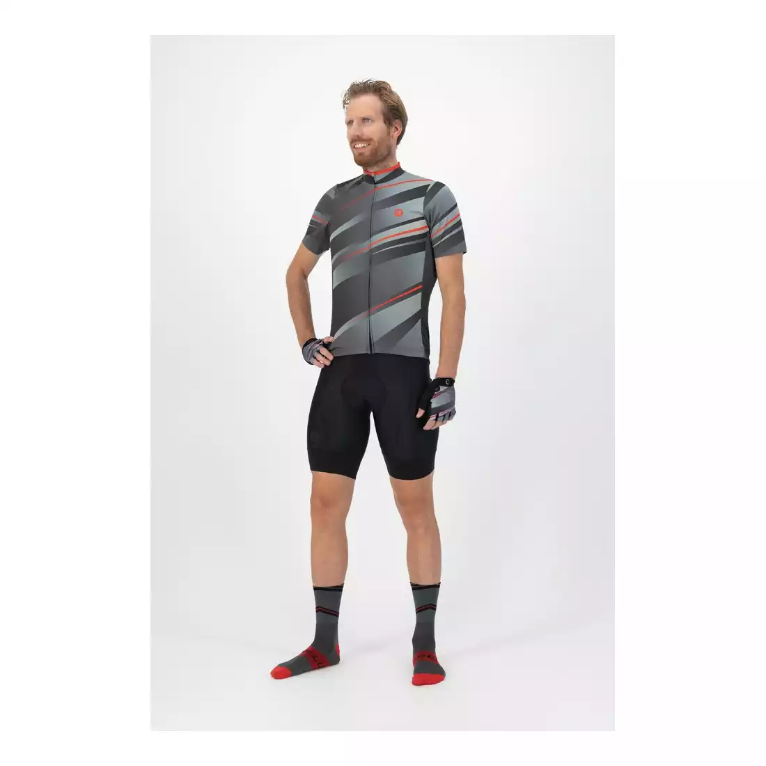 ROGELLI BUZZ Pánský cyklistický dres, šedý a červený