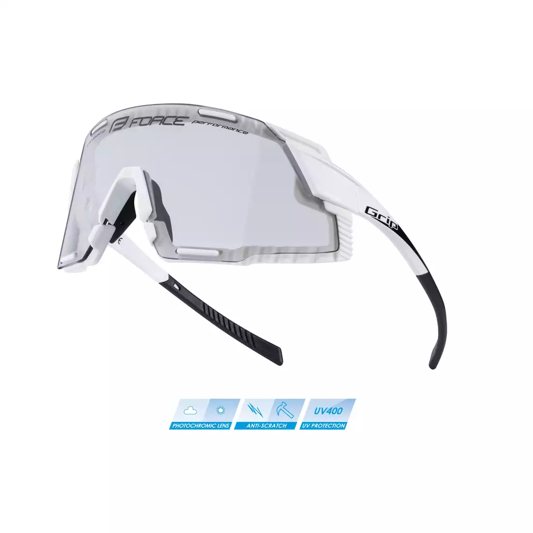 FORCE GRIP Fotochromatické sportovní brýle, bílé