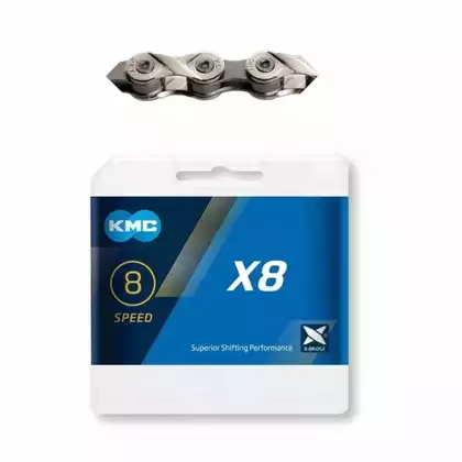 KMC X8 Řetěz na kolo, 8 rychlostí, 114 článků, stříbrná šedá
