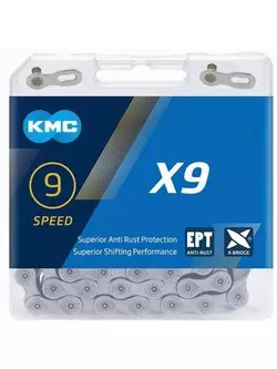 KMC X9 EPT cyklistický řetěz 9-rychlostní, 114 článků, stříbrný