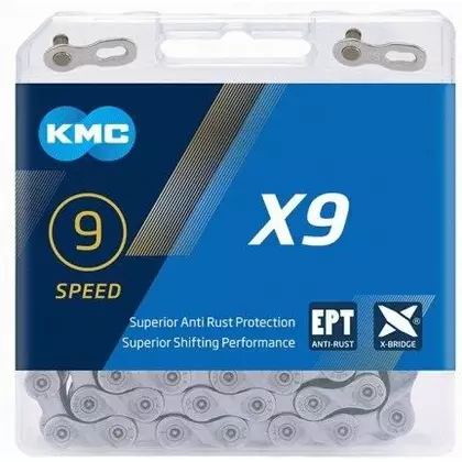 KMC X9 EPT cyklistický řetěz 9-rychlostní, 114 článků, stříbrný