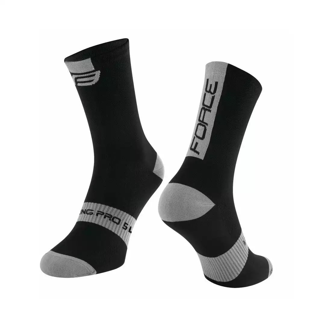 FORCE LONG PRO SLIM cyklistické ponožky, černá a šedá