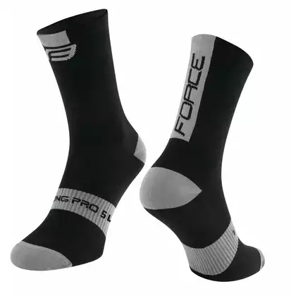 FORCE LONG PRO SLIM cyklistické ponožky, černá a šedá