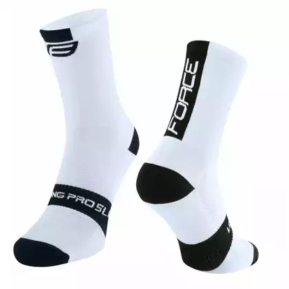 FORCE LONG PRO SLIM cyklistické ponožky, černý a bílý