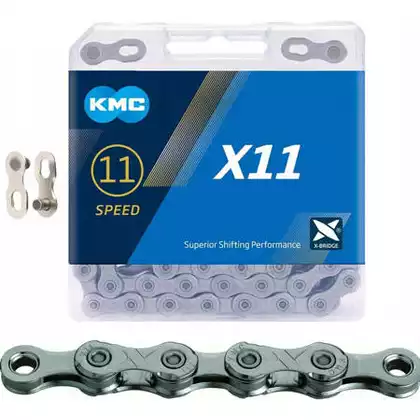 Cyklistický řetěz KMC X11 11 rychlostí, 118 článků, šedý