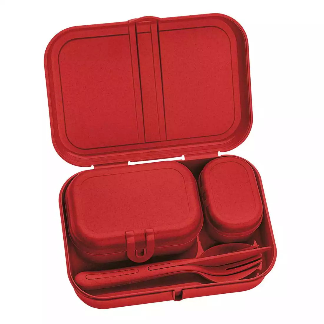 Koziol Pascal ready organic sada lunchbox + příbory, červené