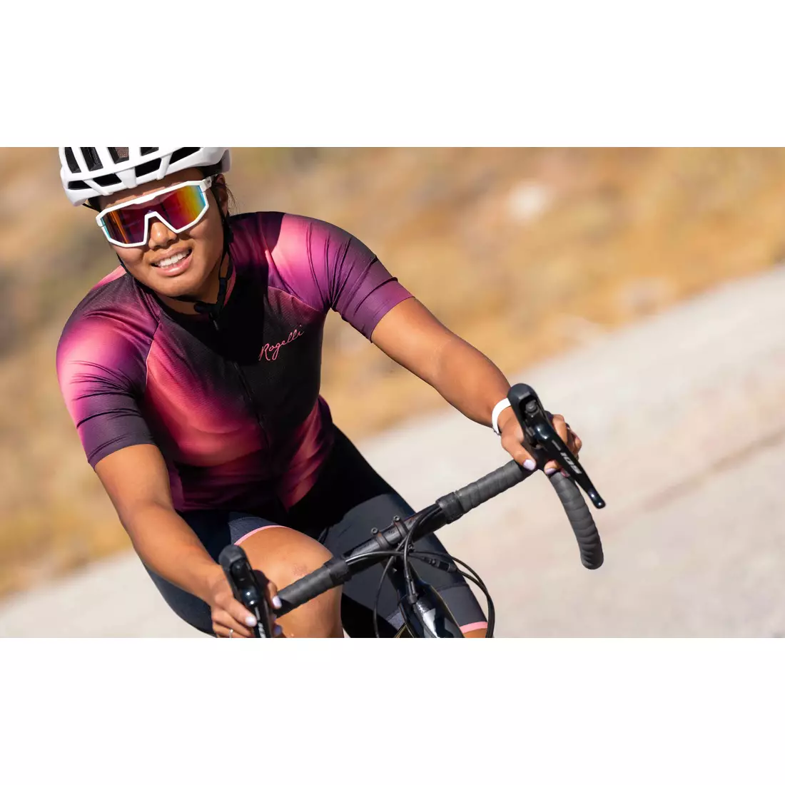 Dámský cyklistický dres Rogelli AURORA vínové a korálové barvy