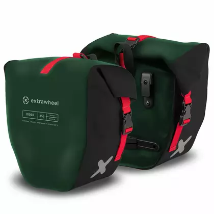 EXTRAWHEEL RIDER POLYESTER zadní kufry na kolo, zelené a černé 30 L