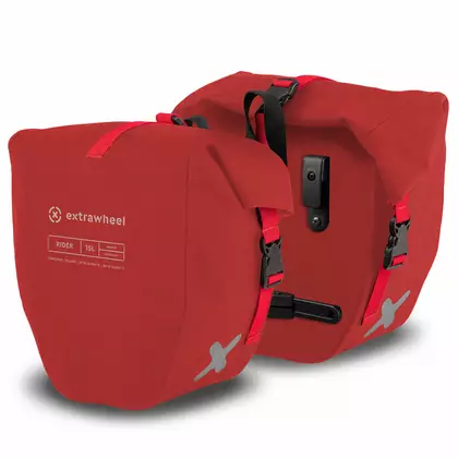 EXTRAWHEEL RIDER PREMIUM CORDURA brašna na kolo na nosič zavazadel, Červené 2x15 L