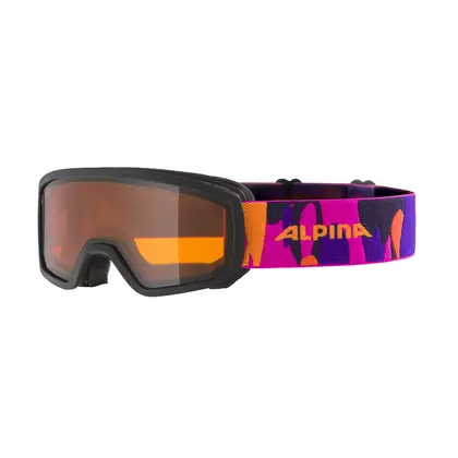 Lyžařské/snowboardové brýle ALPINA, dětské JUNIOR PINEY ČERNORŮŽOVÉ MATNÉ sklo ORANŽOVÉ S2