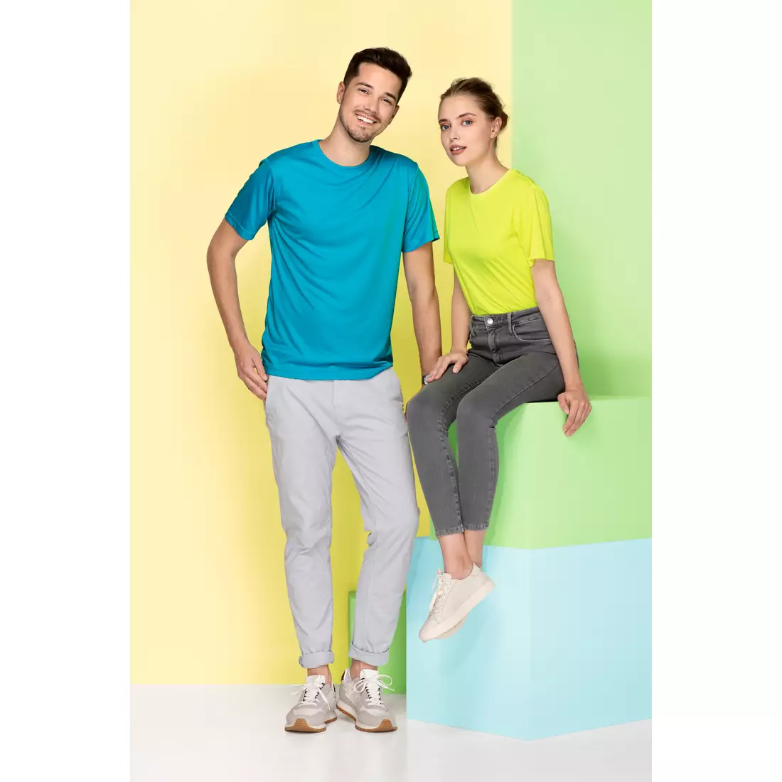 PICCOLIO PIXEL Sportovní tričko T-shirt, krátký rukáv, pánské, neonově žluté, 100 % polyester P819012