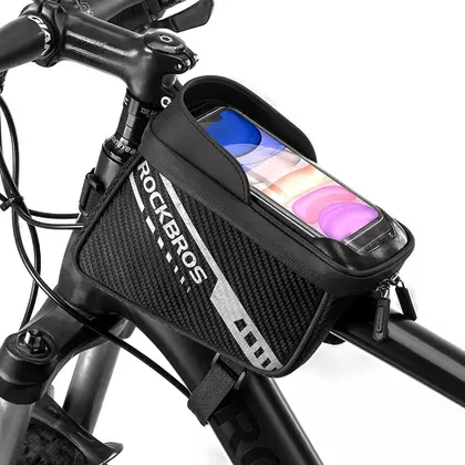 Rockbros cyklistická taška na horní trubku s kapsou na smartphone, černá 033BK