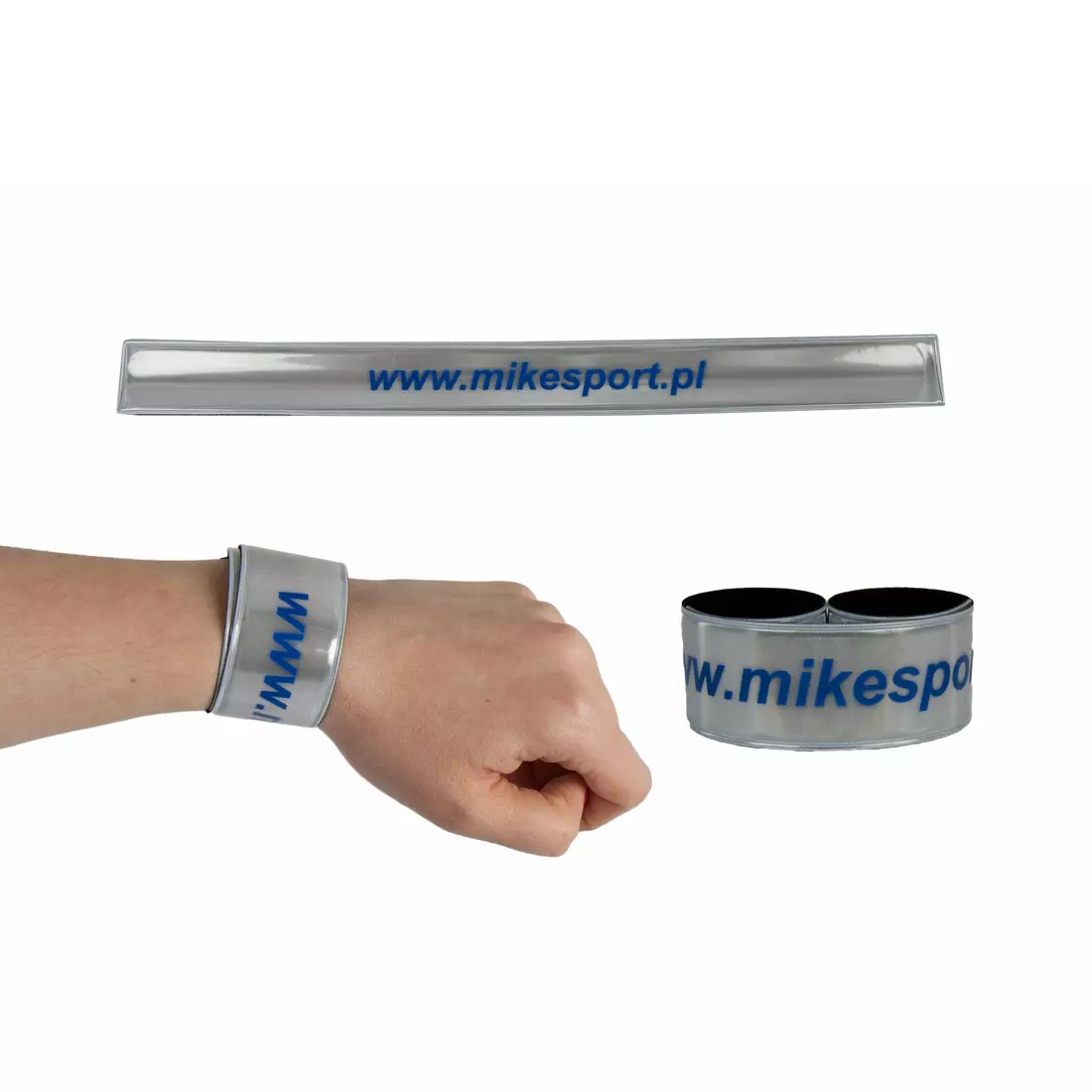 Mikesport - reflexní páska na ruku. logo - stříbrné